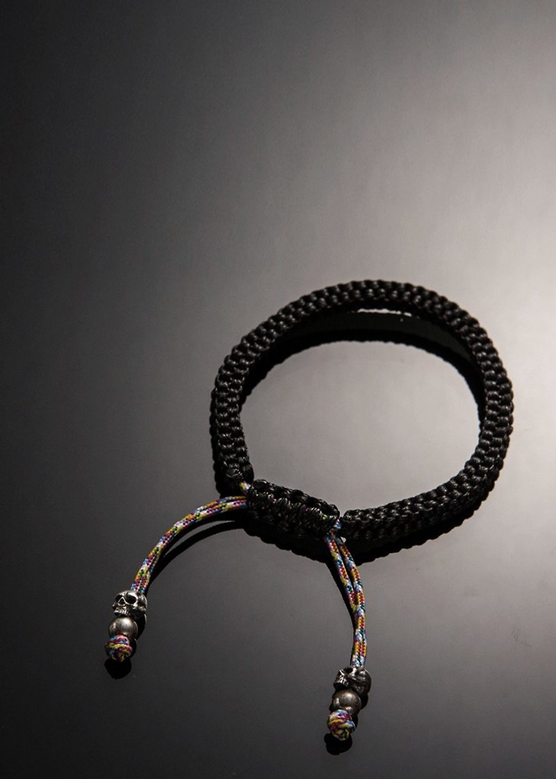 Skull Lucky Rope Bracelet(S)|骷髅立体幸运绳手环(曜石黑/枣红) - 手链/手环 - 纯银 黑色
