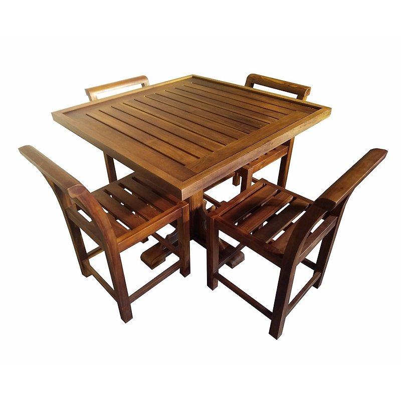 【吉迪市柚木家具】柚木麻將桌椅套組 一桌四椅 LT-035AS1+BS1 - 餐桌/书桌 - 木头 咖啡色