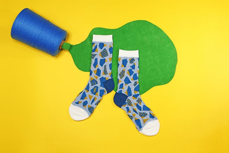 石板路 棉质中筒袜 - 袜子 - 蓝 - 袜子 - 棉．麻 蓝色