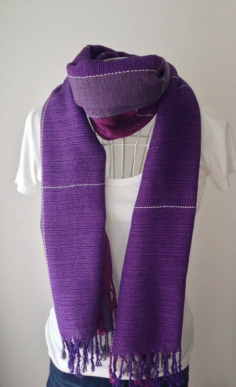 【綿：オールシーズン】手織りストール "Purple Squire" - 丝巾 - 棉．麻 紫色