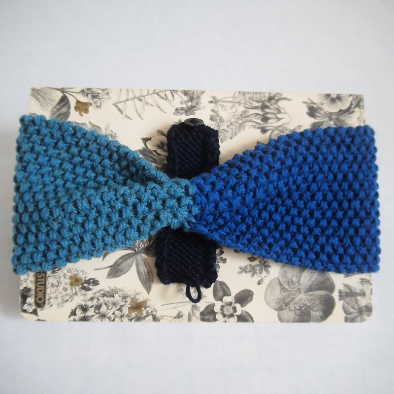 蓝色两款互换手织毛线头带 - 发饰 - 羊毛 蓝色