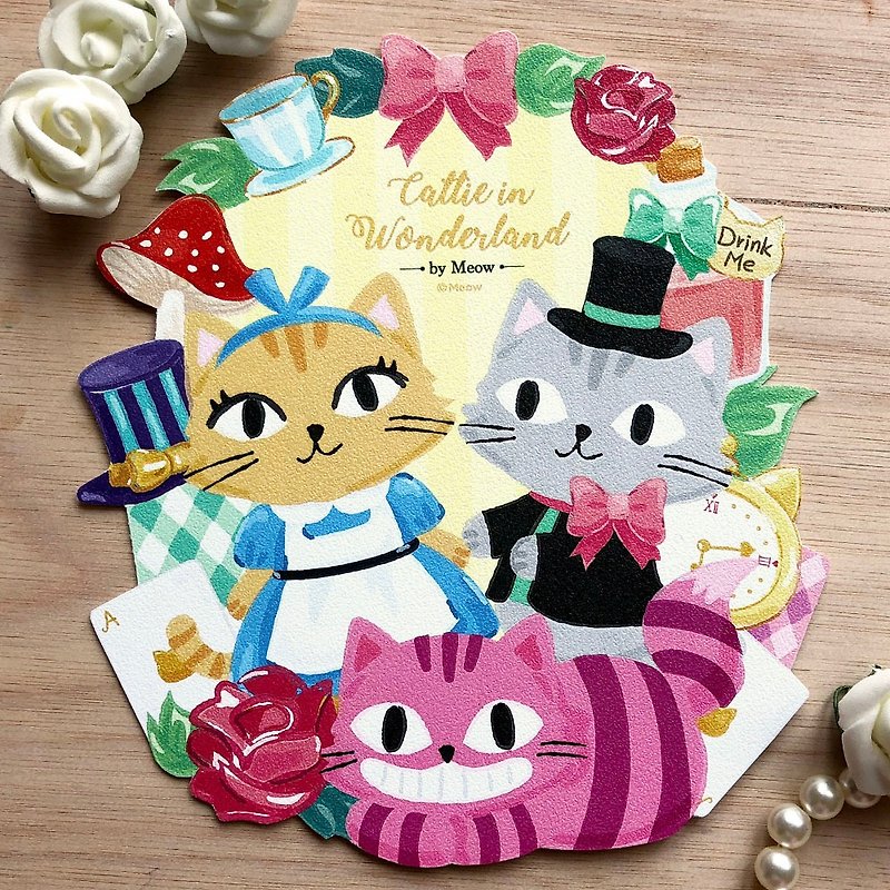 Catty in Wonderland 爱丽丝猫猫明信片 - 卡片/明信片 - 纸 多色