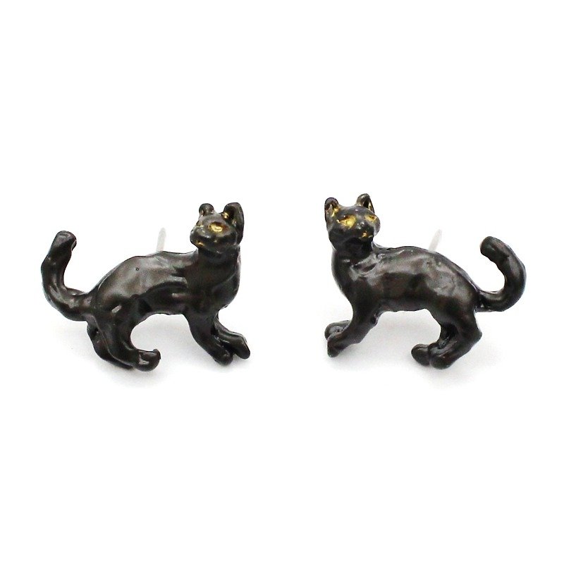 Reflected Cats(Black /  リフレクトキャット（ガンメタ）PA406GM - 耳环/耳夹 - 其他金属 黑色