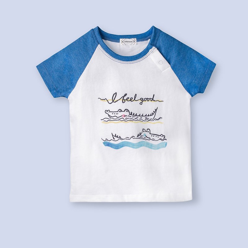 悠游鳄鱼T-shirt/短T - 其他 - 棉．麻 蓝色