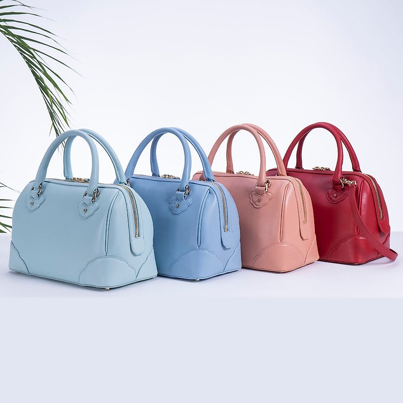handmade  leather handbag 手提包手工皮包复古单肩包简约斜背包 - 侧背包/斜挎包 - 真皮 粉红色