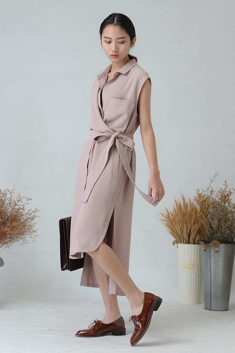 LANZONA 随意慵懒围裹绑带洋装 - 1A30 - 洋装/连衣裙 - 聚酯纤维 粉红色