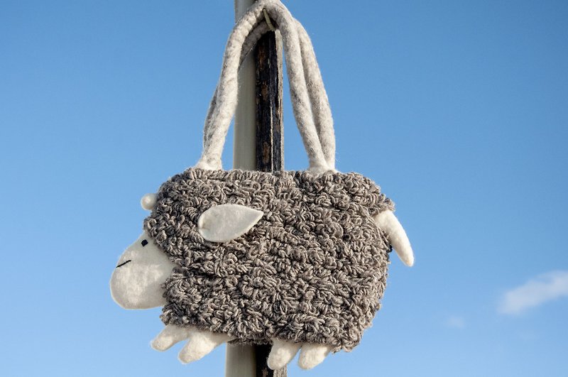 动物天然羊毛毡轻便包 斜背包 侧背包 肩背包 旅行包 托特包-绵羊 - 侧背包/斜挎包 - 羊毛 灰色