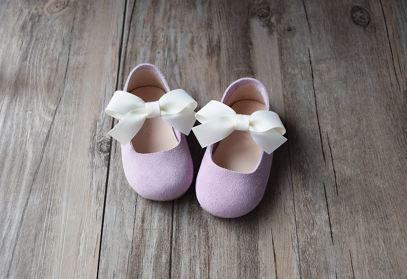 浅紫色学步鞋 真皮女童鞋 手作婴儿鞋 周岁照 生日礼物 花童鞋 - 童装鞋 - 真皮 紫色