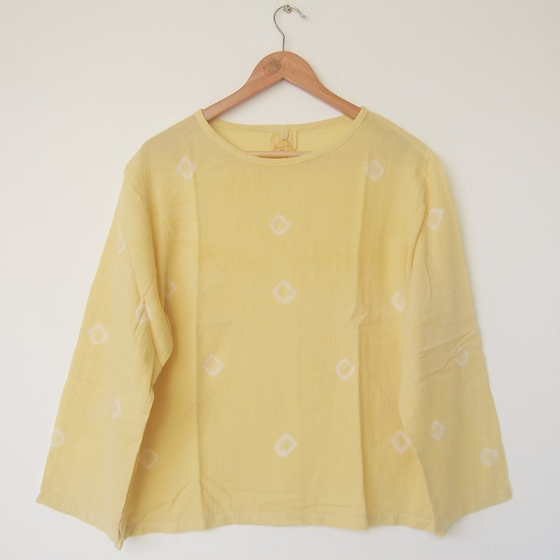 linnil: Yellow dots long sleeve shirt / tie dye - 女装 T 恤 - 棉．麻 黄色