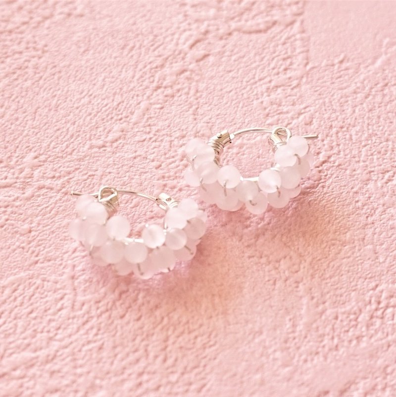 SV925SF*Frost Rose Quartz wrapped pierced earring / earring - 耳环/耳夹 - 宝石 粉红色