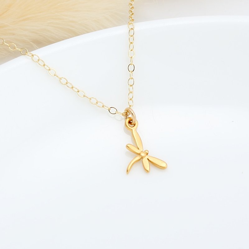 幸福 蜻蜓 Dragonfly s925 纯银 厚镀 24k纯金 生日 情人节 礼物 - 项链 - 纯银 金色