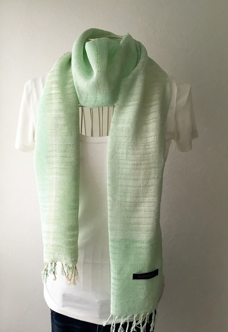 【綿】手織りストール Soft Green - 围巾/披肩 - 棉．麻 绿色