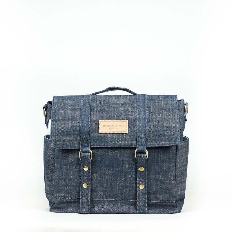 Messenger - denim [ 3 ways bag -backpack / cross body / handbag ] - 后背包/双肩包 - 棉．麻 蓝色