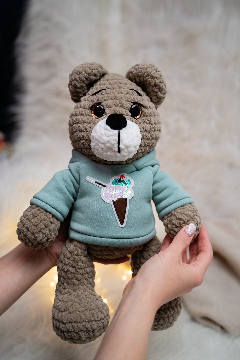 钩针泰迪熊儿童玩具/手工毛绒熊婴儿玩具礼物 - 玩具/玩偶 - 其他材质 灰色