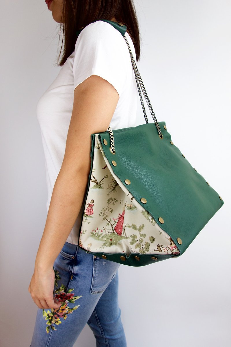 原创 大方形皮革 布包－绿色套装－多款图案自由配搭随时替换 - 侧背包/斜挎包 - 真皮 绿色