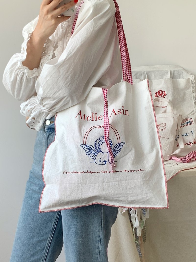 Atelier asin自制设计天使刺绣logo包 - 侧背包/斜挎包 - 棉．麻 