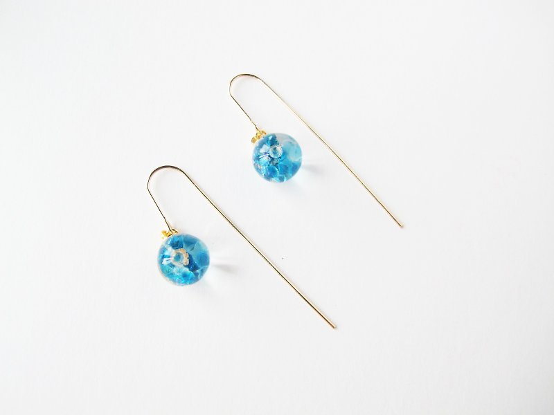 ＊Rosy Garden＊ 海洋深处的宝石水晶球直针式耳环 - 耳环/耳夹 - 其他材质 蓝色