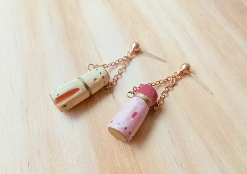 童话感陶小屋耳环 - 项链 - 陶 粉红色