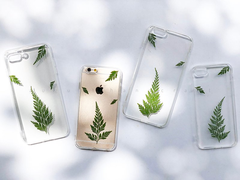 文青系 干花手机壳  Fern Leaf Pressed Flower Mobile Case - 手机壳/手机套 - 植物．花 绿色