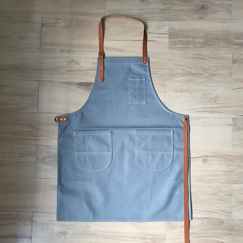 New Grey Apron w/Leather Copper rivets workwear/baristas/chefs/barbers Handmade ap#07 - 围裙 - 棉．麻 灰色