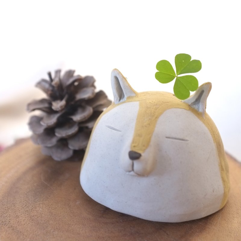 ceramic vase mini sculpture shiba inu dog - 花瓶/陶器 - 陶 黄色