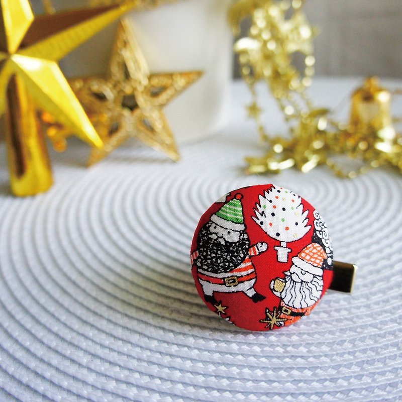 Lovely日本布【2个圣诞老人扣发夹、围巾领巾夹D款】红底 - 发饰 - 棉．麻 红色