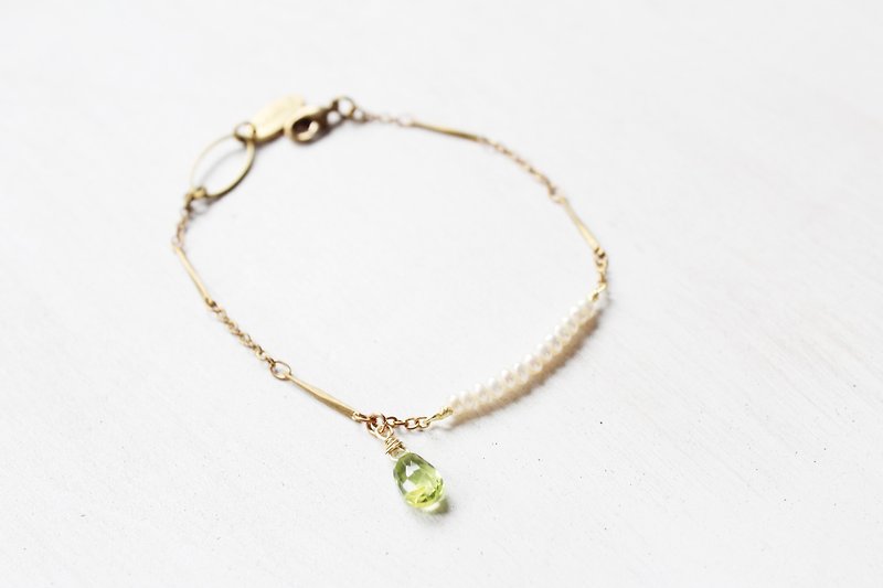 8月诞生石-Peridot橄榄石珍珠微笑系列铜手链 - 手链/手环 - 宝石 绿色