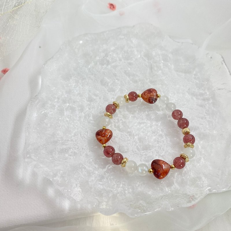 新品万岁!红胶花水晶 草莓晶 月亮石 原创水晶手链 - 手链/手环 - 水晶 红色
