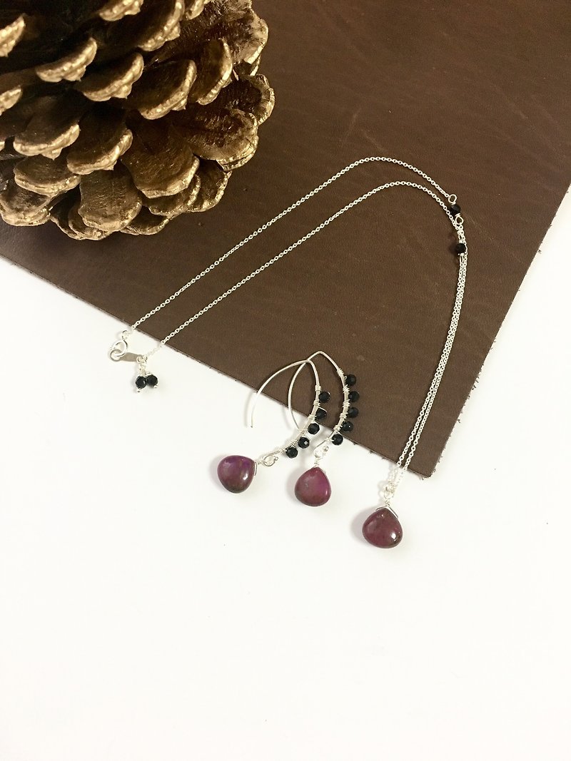 Alunite and Onyxl Hook-earring, Necklace Set up SV925 - 项链 - 石头 紫色