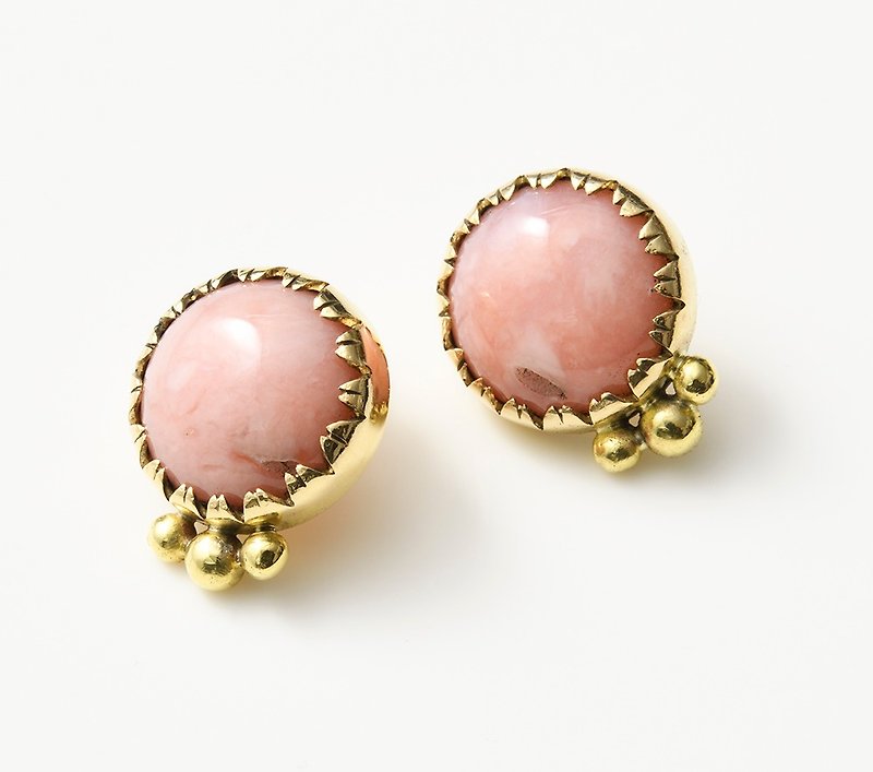 CP142(ピンクオパール) - 耳环/耳夹 - 其他金属 粉红色