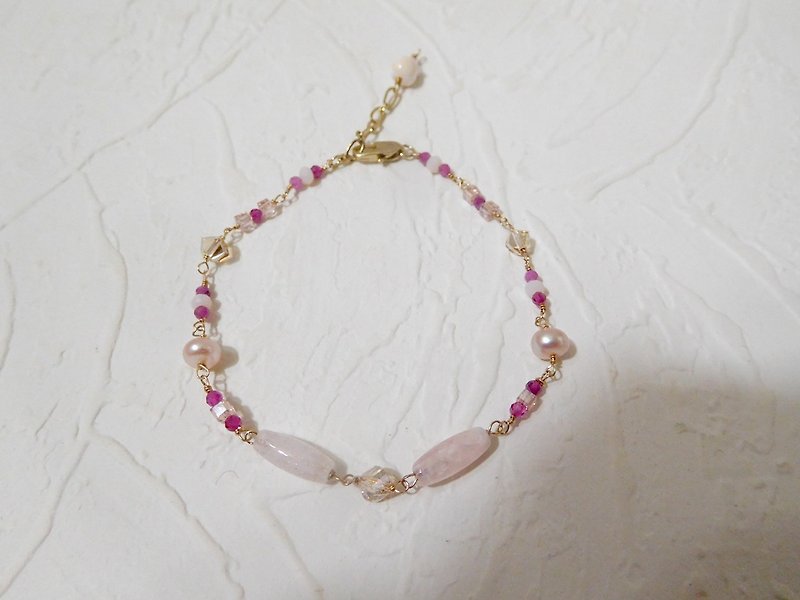 特制合金摩根石粉珍珠手链长度可订制 - 手链/手环 - 其他金属 粉红色