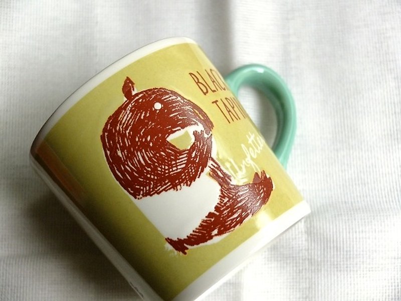 IZAWA 日本制 Unfet 线条雕刻可爱动物马克杯 马来貘 - 咖啡杯/马克杯 - 瓷 绿色
