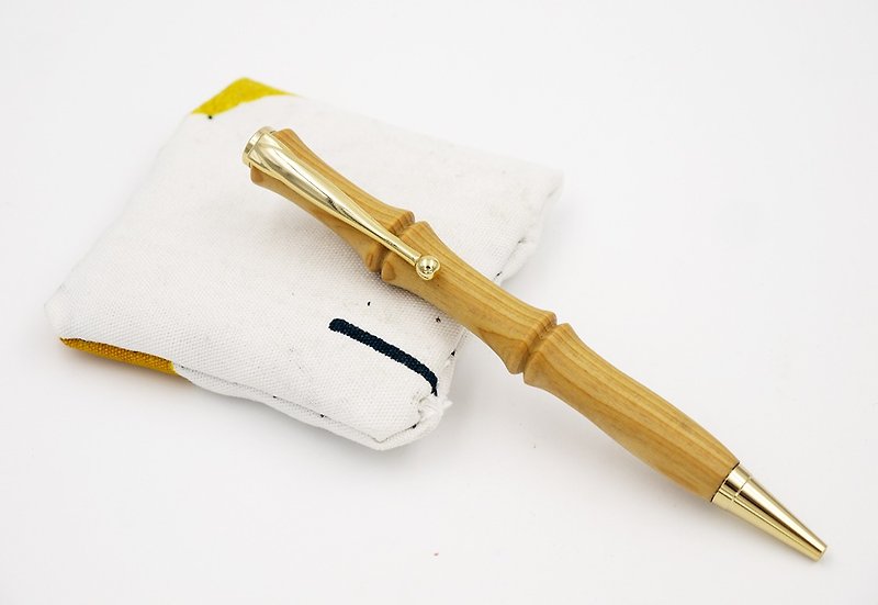 台湾桧木竹节原子笔 木笔 手工笔 附笔盒、皮套、免费刻字 - 圆珠笔/中性笔 - 木头 橘色