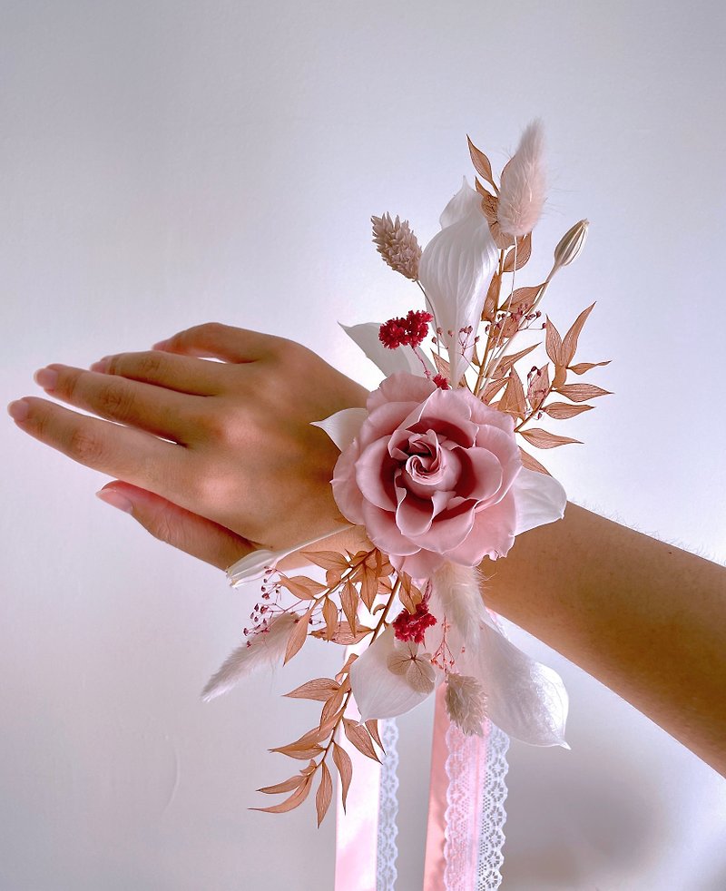 【婚礼手腕花/可定制】新娘、伴娘手腕花 - 干燥花/捧花 - 植物．花 粉红色
