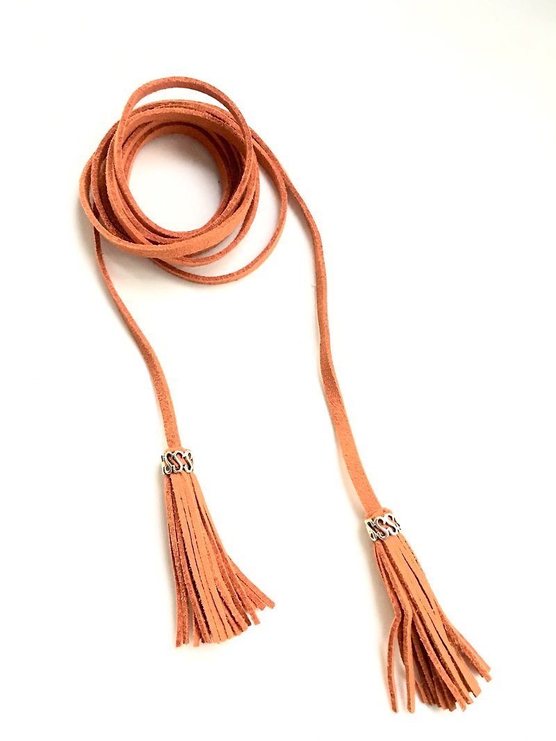 橘色绕绳流苏颈链 - 项链 - 人造皮革 橘色