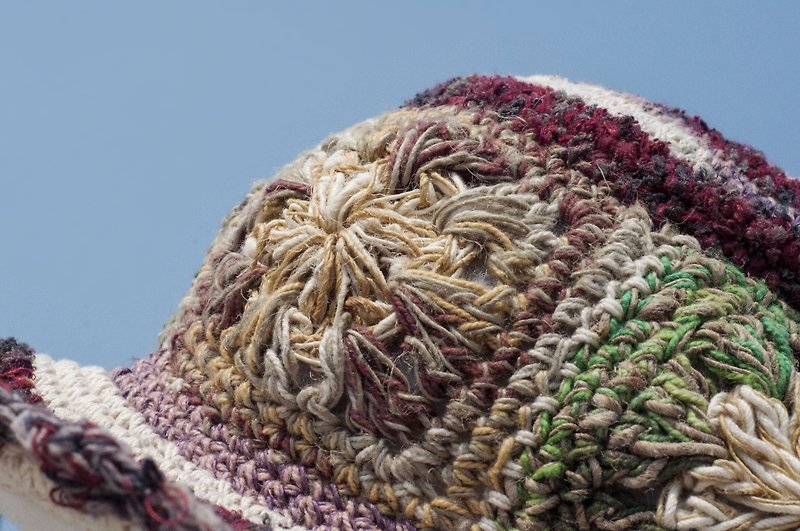 手工编织棉麻帽 编织帽 渔夫帽 遮阳帽 草帽 登山帽-紫色渐层花朵 - 帽子 - 棉．麻 多色
