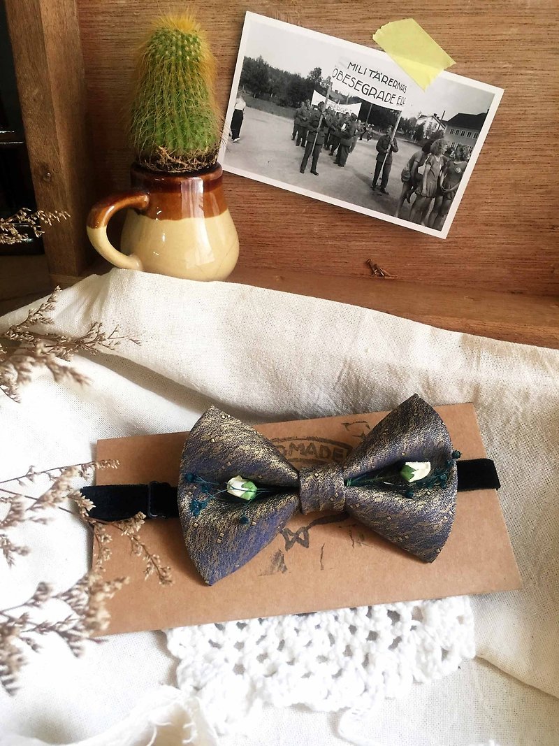Papa's Bow Tie- 古董布花领带改制手工领结-哈尔滨绅士 雾金-玫瑰花版 - 领带/领带夹 - 丝．绢 金色