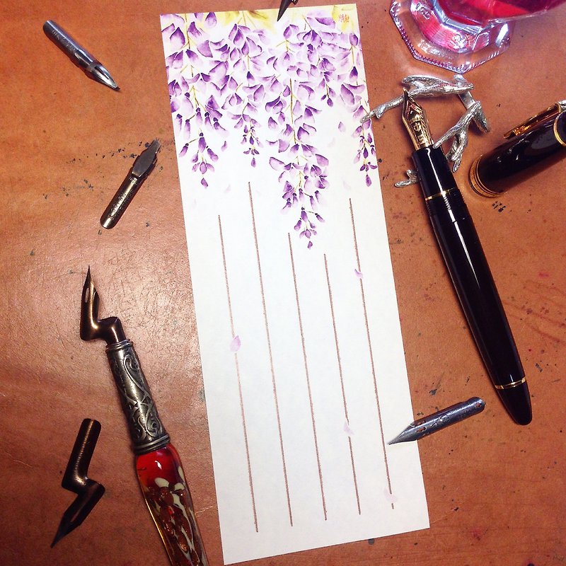 一笔花笺~墨水染画-紫藤花-(一包20张入) - 便条纸/标签贴 - 纸 