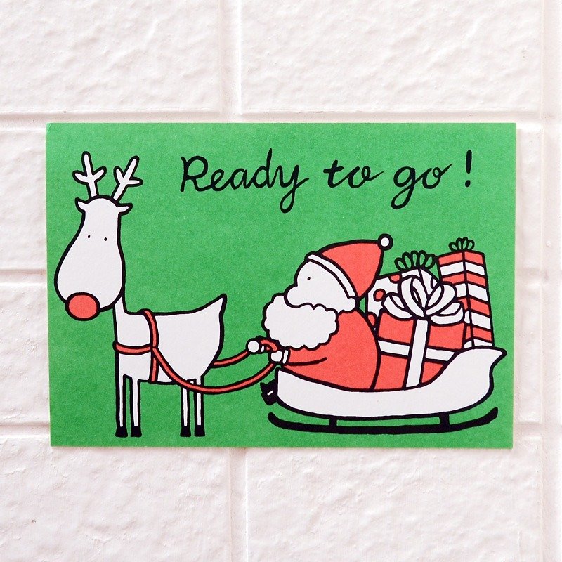 圣诞卡-圣诞老人与麋鹿明信片04号 - 卡片/明信片 - 纸 