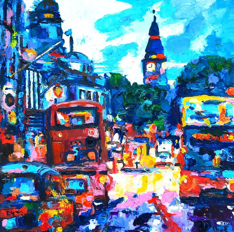 London Painting Original Art London Streets Impasto Oil Painting by OlgaShel - 海报/装饰画/版画 - 棉．麻 蓝色