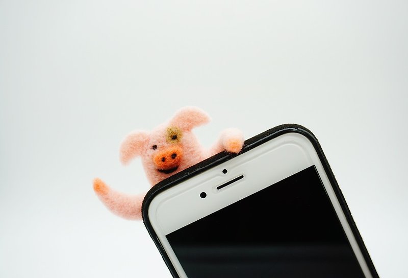 羊毛毡打招呼系列手机壳 招手粉红小猪手机套保护壳 圣诞新年礼物 - 手机壳/手机套 - 羊毛 粉红色