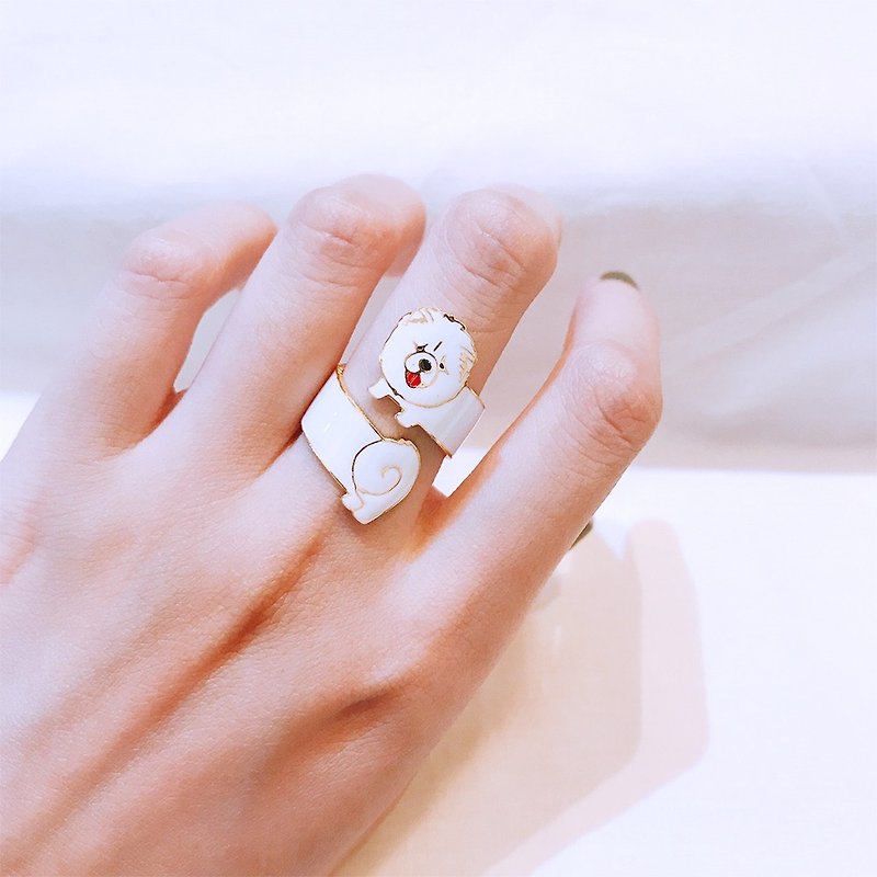 松狮犬 Chow Chow  绕指戒指  狗狗 宠物饰品 纸盒包装 生日礼物 - 戒指 - 珐琅 白色