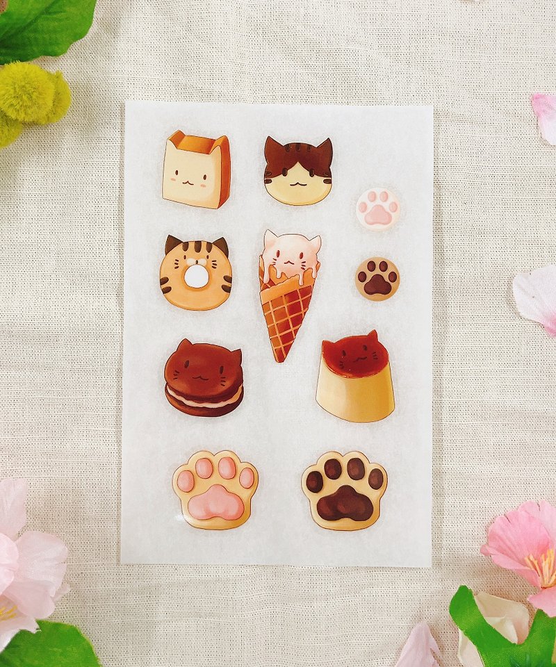 猫咪感压转印贴纸－造型食物篇 一组含两张贴纸 - 贴纸 - 纸 