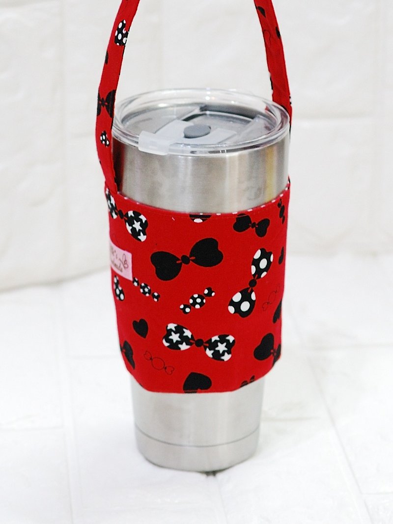玩布手作。蝴蝶结(冰霸杯专用) 环保饮料提袋 杯套 - 水壶/水瓶 - 棉．麻 红色