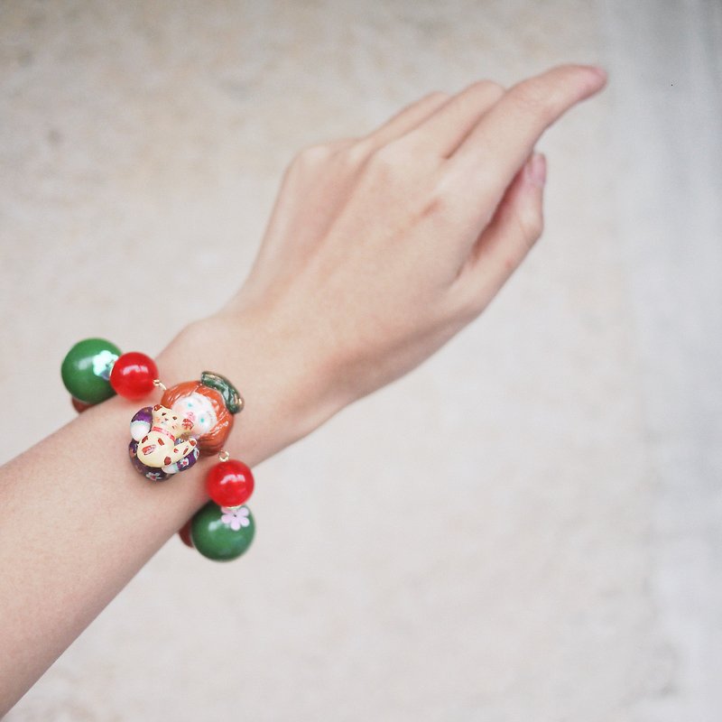 黏土手鏈 聖誕感 xmas 紅綠撞色感復古手鏈 - 手链/手环 - 粘土 绿色