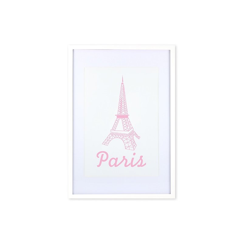 装饰画相框 欧风 巴黎铁塔 粉色 白色框 63x43cm 室内设计 布置 - 画框/相框 - 木头 粉红色