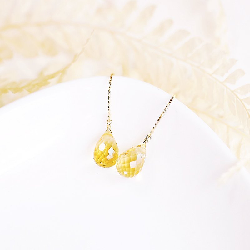 柠甜黄水晶宝石简约耳环水晶 - 耳环/耳夹 - 水晶 黄色