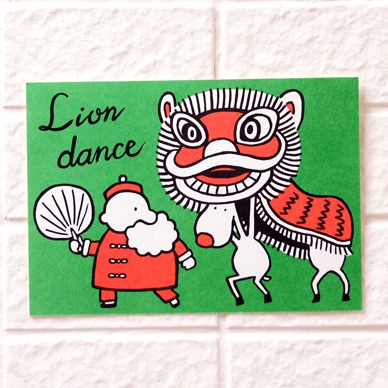 圣诞卡-圣诞老人与麋鹿明信片16号 舞龙舞狮 - 卡片/明信片 - 纸 绿色