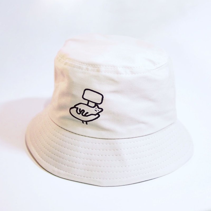 小咖泡芙-办公猫-米白渔夫帽 - 帽子 - 棉．麻 白色