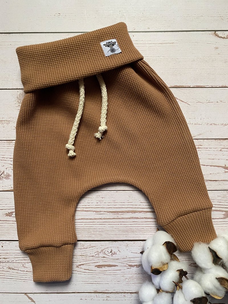 Baby pants baby leggings boho baby clothes organic cotton pants for boy or girl - 童装裤 - 棉．麻 咖啡色